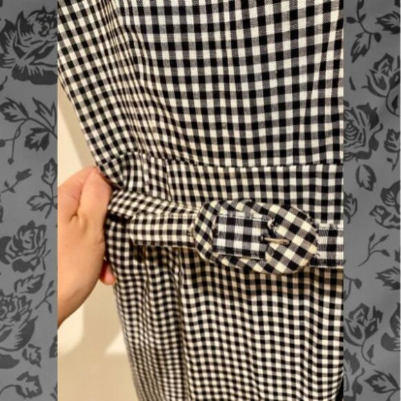 Black + White Gingham 50s Sun Dress with Belt - Authentic Vintage Size: Small - Picture 4 of 6